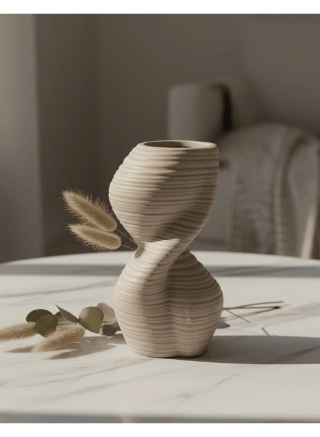 AKDC Modern Ceramic Decorative Flower Vase – Light Brown Elegant Artistic Shape for Home Décor, 20 × 10 cm - Image 1